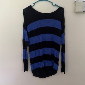 Long black and blue striped sweater